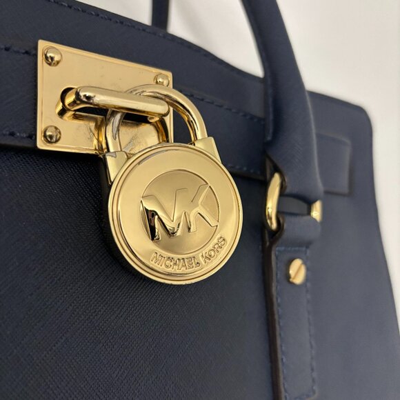 MICHAEL Michael Kors Navy Blue Leather North South Hamilton Tote - Picture 4 of 10
